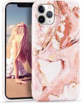Backcover Geschikt voor Apple iPhone 14 Pro - Roze / Wit - Marmer - Soft TPU Hoesje
