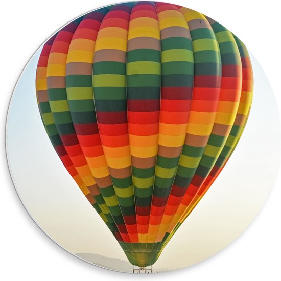 WallClassics - PVC Schuimplaat Muurcirkel - Meerkleurige Luchtballon Geland op Woestijn - 30x30 cm Foto op Muurcirkel (met ophangsysteem)