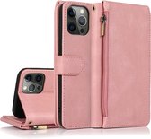 Casemania Hoesje Geschikt voor Apple iPhone 13 Pro Max Roze - Luxe Portemonnee Book Case met Rits & Extra Vakken