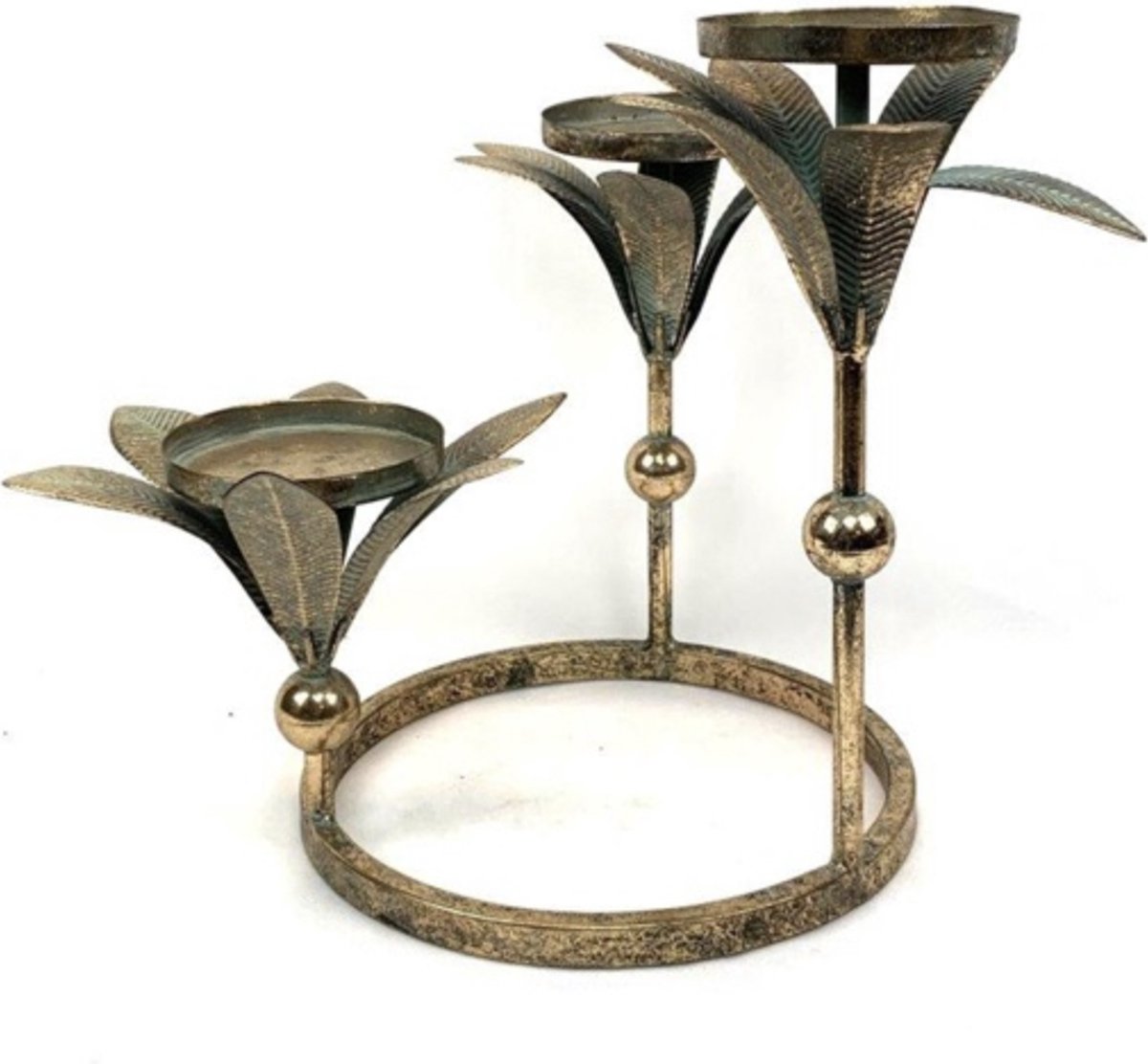 Theelicht houder waxinelicht 33*33*30 metaal oud goud groen rond | 814177 | Mansion Atmosphere