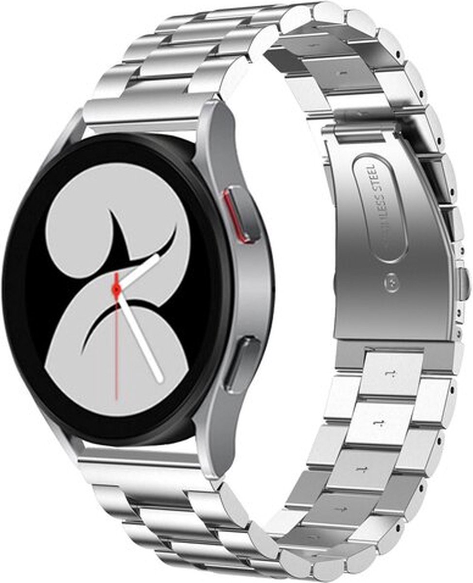 By Qubix - Stalen schakelband 20mm - Zilver - Geschikt voor Samsung Galaxy Watch 7 (40 & 44mm) - Galaxy Watch FE - Galaxy Watch 6 - Galaxy Watch 6 Pro - Galaxy Watch 5 - 5 Pro - Galaxy Watch 4 - 4 Classic - Active 2 - Watch 3 (41mm)