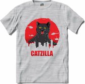 Catzilla | Katten - Kat - Cats - T-Shirt - Unisex - Donker Grijs - Gemêleerd - Maat XL