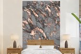 Behang - Fotobehang Marmer - Grijs - Goud - Structuur - Marmerlook - Luxe - Breedte 180 cm x hoogte 280 cm