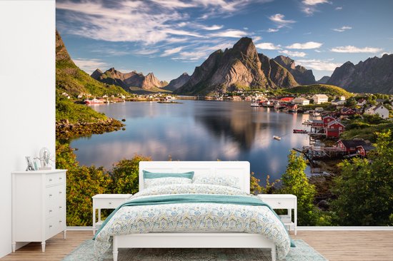 Papier peint - Papier peint Papier peint photo Village au bord d'un lac de montagne - Largeur 330 cm x hauteur 220 cm