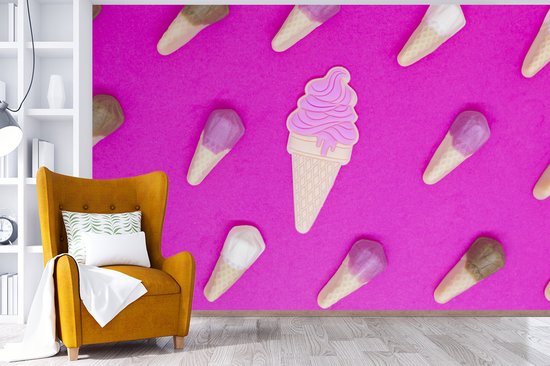 Papier peint Papier peint photo en vinyle - Glaces sur fond rose vif largeur 330 cm x hauteur 220 cm - Tirage photo sur papier peint (disponible en 7 tailles)
