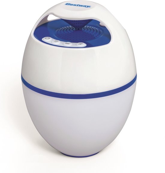Drijvende Bluetooth speaker Bestway waterdicht IP67 met LED verlichting 7 kleuren 6 uur speeltijd wit/blauw
