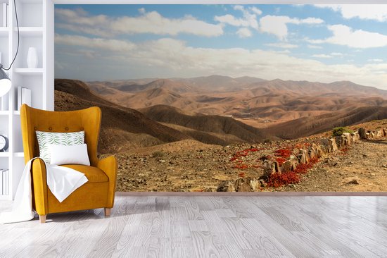 Papier peint photo vinyle - Une photo panoramique d'une grande chaîne de montagnes sur Fuerteventura largeur 430 cm x hauteur 240 cm - Tirage photo sur papier peint (disponible en 7 tailles)