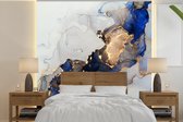 Behang - Fotobehang Marmer - Blauw - Goud - Breedte 300 cm x hoogte 300 cm