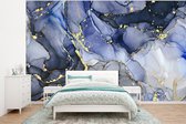 Behang - Fotobehang Marmer - Goud - Abstract - Blauw - Breedte 400 cm x hoogte 300 cm