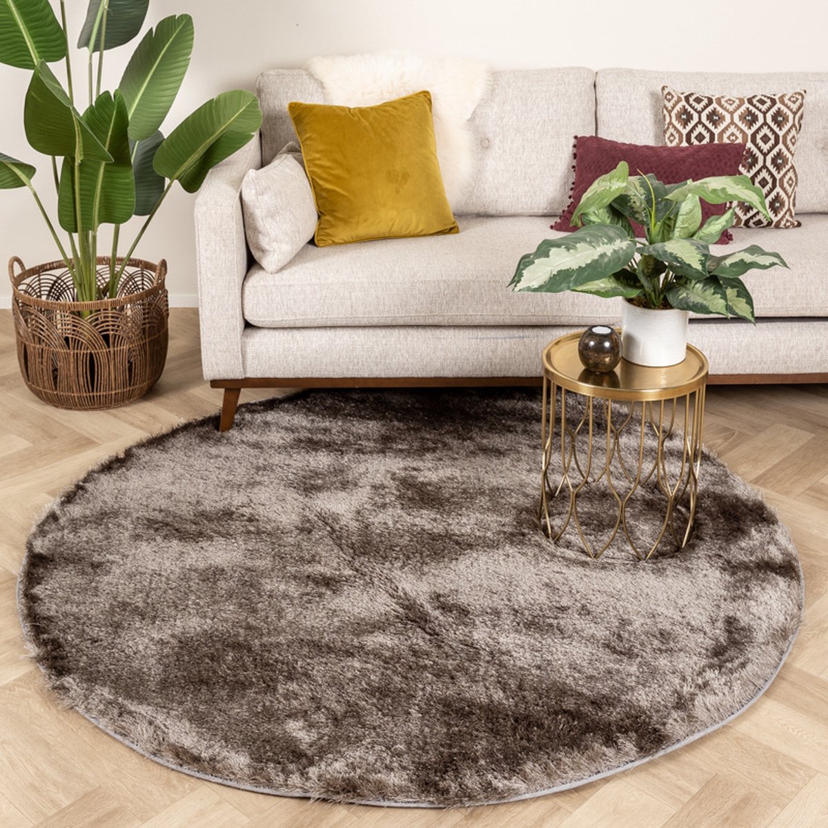 Studio Clarice Rond hoogpolig vloerkleed - Glorious Zilver/Grijs - Ø 160cm