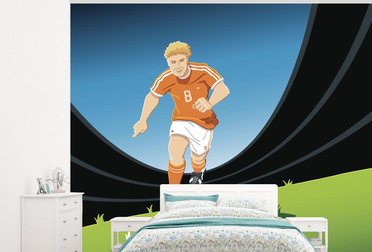 Behang - Fotobehang een speler in een voetbalstadion - Breedte 300 cm x hoogte 240 cm