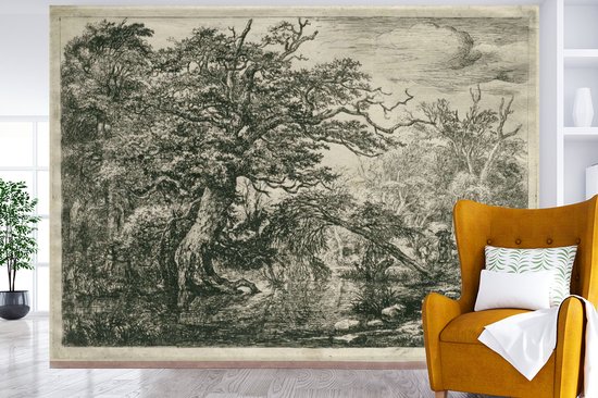Papier peint vinyle - Les voyageurs - Peinture de Jacob van Ruisdael largeur 415 cm x hauteur 300 cm - Tirage photo sur papier peint (disponible en 7 tailles)