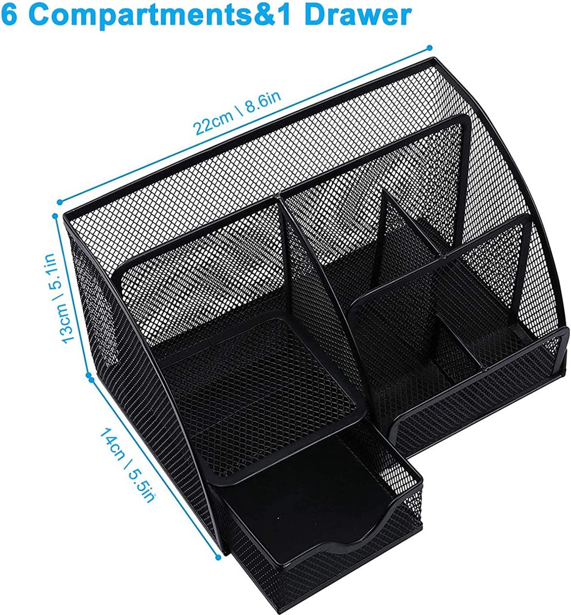 Bureau-organizer, 6 legplanken, bureau-organizer met lade, pennenhouder, metalen tafelorganizer, kantoor, schoolpennen, ruimtebesparende organisatie, zwart — cadeau in Cadeau-ideeën - foto 3