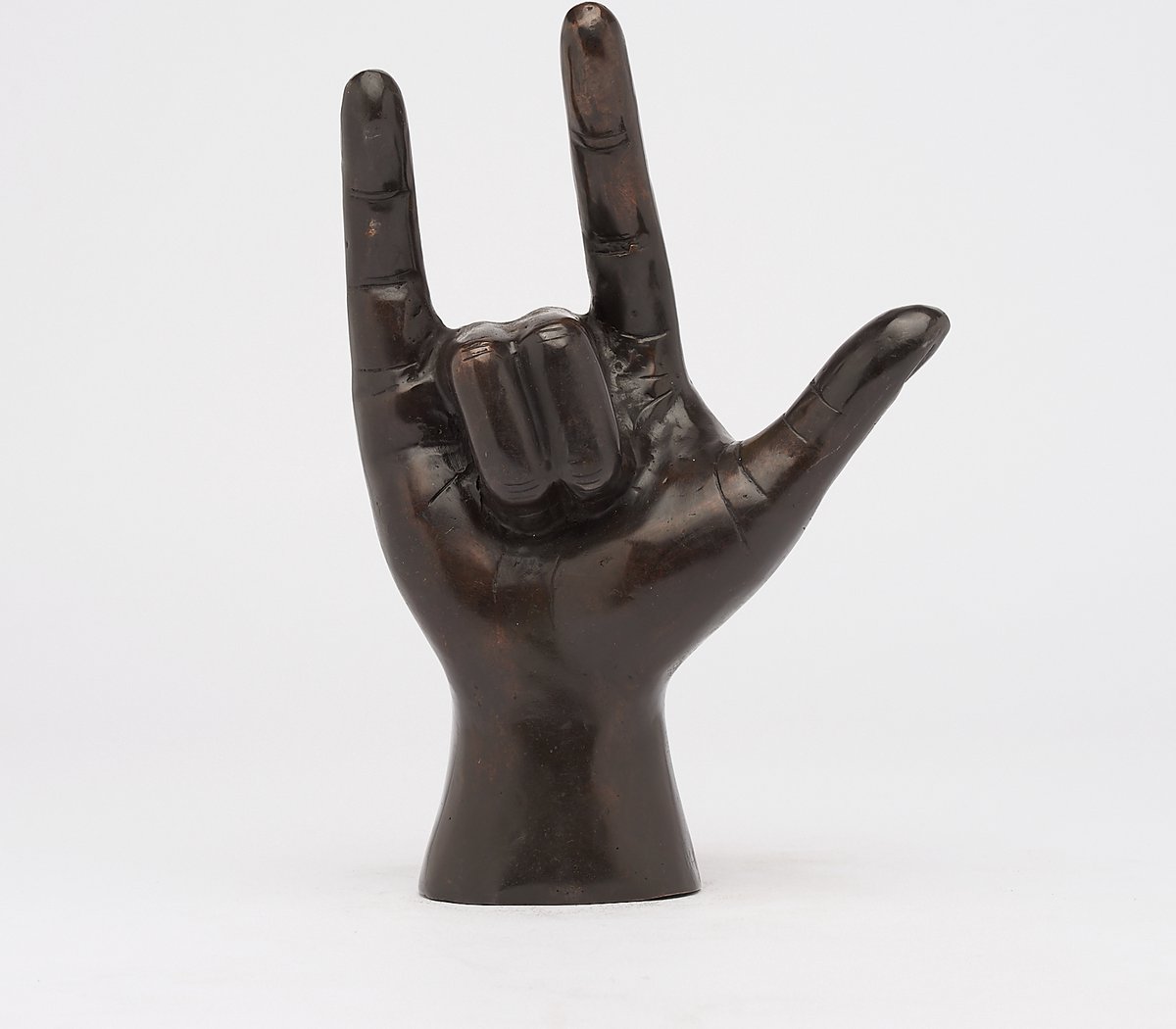 SOOKA® | Brons | Bronzen Beeld | I LOVE YOU Hand Signaal Sculptuur in Messing | Woondecoratie | Kunstobject | Binnen - SOOKA®