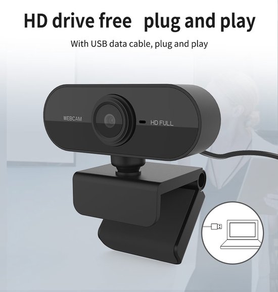 Webcam voor PC hoge kwaliteit met USB + Microfoon en Full HD 1080P - Geschikt voor Windows en Mac OS- Laptop - kleur Zwart