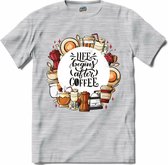 Life Begins After Coffee | Koffie - Coffee - Vintage - T-Shirt - Unisex - Donker Grijs - Gemêleerd - Maat 3XL