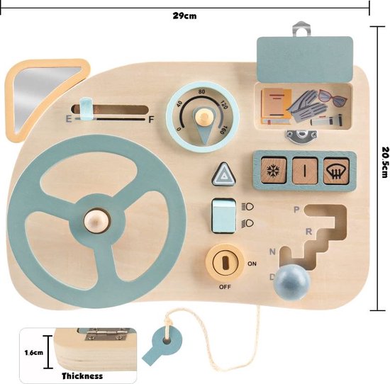 Thumbnail van een extra afbeelding van het spel Montessori Speelgoedstuurwiel voor kinderen, busy board, houten speelgoed, activiteitenbord, motoriekspeelgoed, reisspel voor kinderen vanaf 1, 2, 3 jaar.
