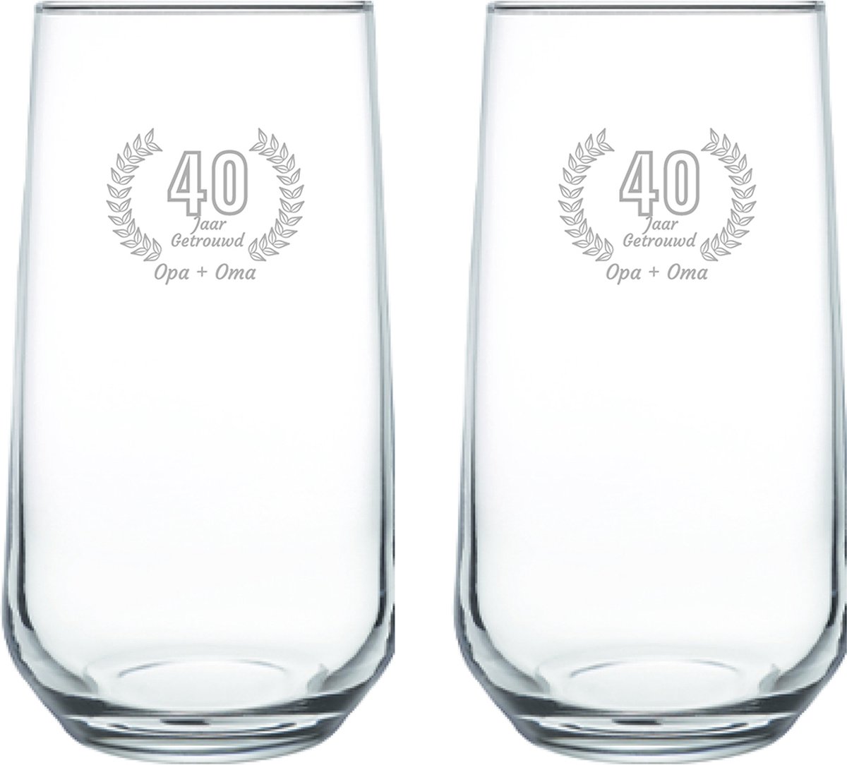 Gegraveerde set Drinkglazen 47cl Opa + Oma 40 jaar getrouwd
