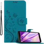 Cadorabo Hoesje geschikt voor Honor 9S / Huawei Y5P in BLOEMEN BLAUW - Beschermhoes in bloemmotief met magnetische sluiting, standfunctie en kaartsleuven Book Case Cover Etui