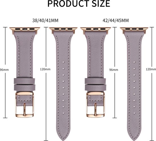 By Qubix - Geschikt voor Apple Watch bandje 38 mm - 40 mm - 41 mm - 42 mm - Leren bandje - Grijs - leren smartwatchbandje - Horlogebandje