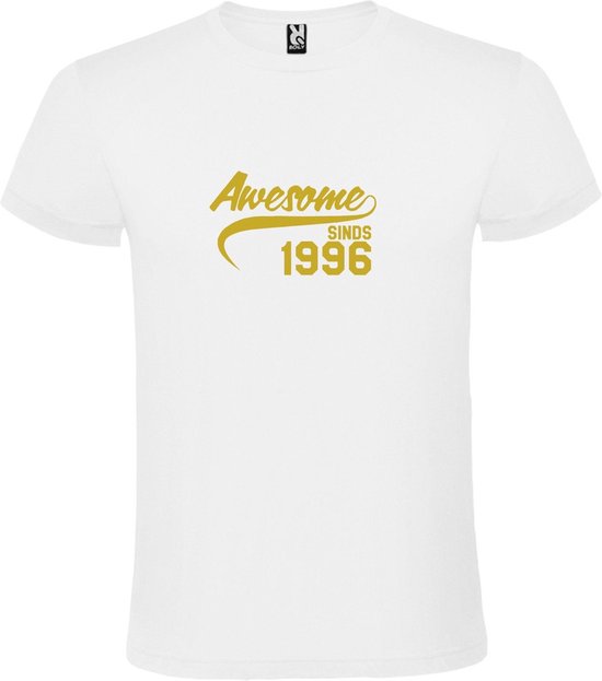 Wit T-Shirt met “Awesome sinds 1996 “ Afbeelding Goud Size XXXXXL