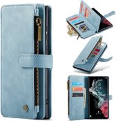 Casemania Hoesje Geschikt voor Samsung Galaxy S23 Ultra Aqua Blue - Luxe Portemonnee Book Case met Rits