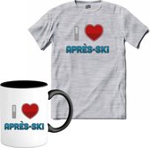 I Love Après-ki | Grappige apres ski shirt | Wintersport kleding - T-Shirt met mok - Unisex - Donker Grijs - Gemêleerd - Maat S