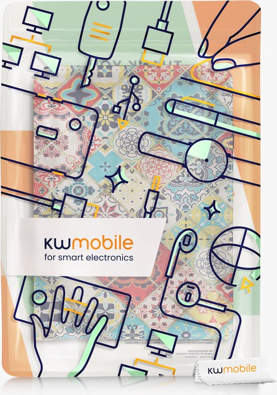 kwmobile e-reader hoesje geschikt voor Kobo Clara 2E hoes - Ereader flip case met standaard - Kunstleren e reader cover - Marokkaanse Tegels Bont design in blauw / rood / lichtbruin van Merkloos — afbeelding 5