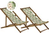 ANZIO - Strandstoel set van 2 - Lichthout/Bloemen/Roze - Polyester