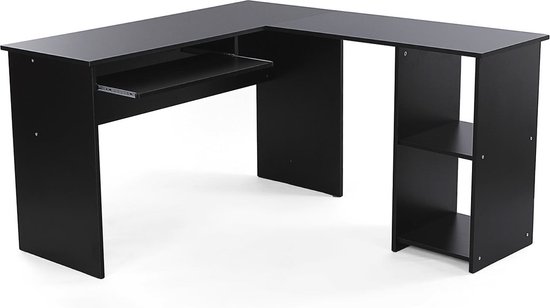 Bureau, L-Vormig Computerbureau Met Beweegbare Monitorbevestiging Hoekbureau Bureau Studeerkamer Gaming Ruimtebesparend Eenvoudige Installatie Metaal Zwart Lwd56bk