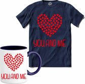 You And Me | Valentijn - Valentijnsdag - Cadeau - Kado - T-Shirt met mok - Unisex - Navy Blue - Maat M