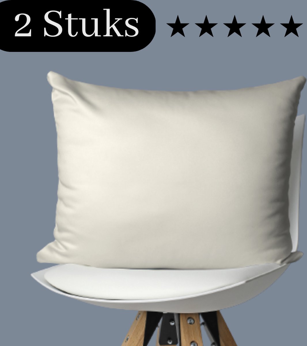 Droomtextiel Kussenslopen Katoen Satijnen Crème 60 x 70 cm - Set van 2 - Anti allergeen - Huidverzorging - Haarverzorging - Hoogwaardige Kwaliteit - Super Zacht