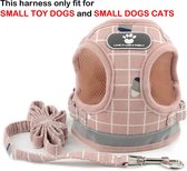 Zunea Chihuahua Collar with Adjustable Belt Reflective Chihuahua Soft Mesh Fabric Escape Protection for Puppies Small Dogs Cats Unisex Pink Large