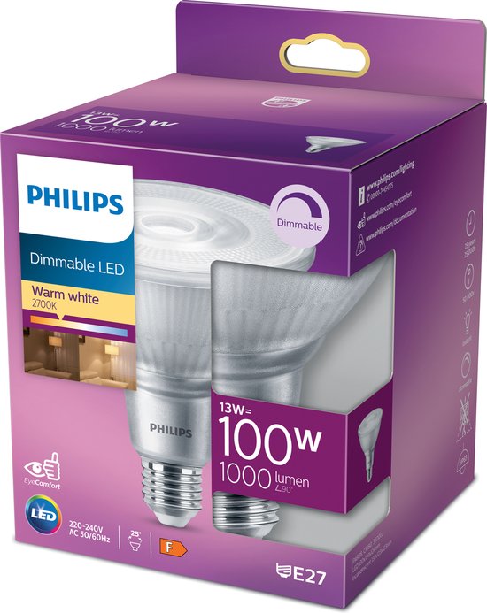 Philips Reflectorlamp (dimbaar), 13 W, 100 W, E27, 1000 lm, 25000 uur, Warm wit