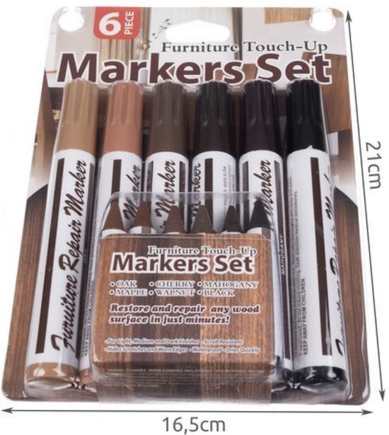 Set de Marker - Marqueurs de réparation de meubles - 6 marqueurs - 6 crayons - Marqueur de bois - Marqueur de meubles