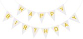 Slinger Happy Birthday – Wit – 250cm – 18.2*13.2 cm – Verjaardag Feestje Kinderfeest – Puntvlaggetjes