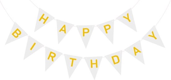Slinger Happy Birthday – Wit – 250cm – 18.2*13.2 cm – Verjaardag Feestje Kinderfeest – Puntvlaggetjes