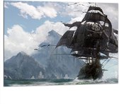 WallClassics - Dibond - Bergen met Piratenschip - 100x75 cm Foto op Aluminium (Met Ophangsysteem)