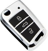 Étui de clé en TPU souple - Argent chromé métallisé - Étui de clé adapté pour Volkswagen Polo / Golf / 2014 - 2021 / Seat Leon / Seat Ibiza / Golf GTI / Golf R / Golf 7 / Skoda - Étui de clé - Accessoires de vêtements pour bébé de voiture