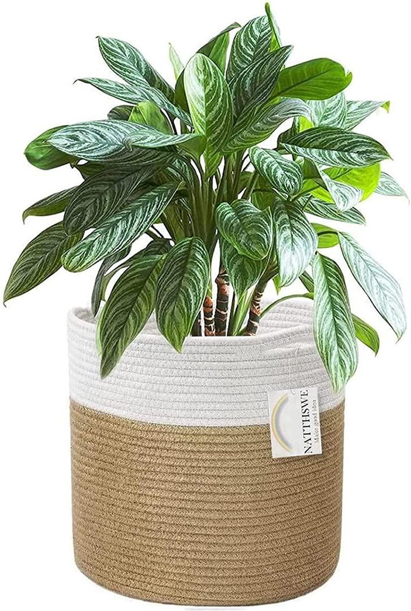 Panier De Plantes En Corde De Coton 20x20cm - Pot De Fleur Tissé Moderne Et Élégant