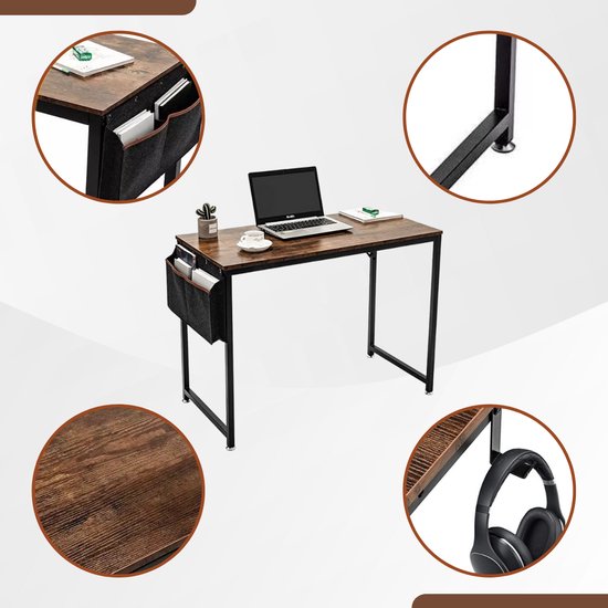 SensaHome - Retro Schrijftafel/Bureau - Computertafel met Metalen Frame - Werktafel in Rustieke Houtlook - Vintage Look - Zwart/Bruin