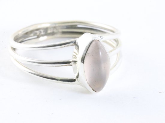 Opengewerkte zilveren ring met rozenkwarts - maat 20
