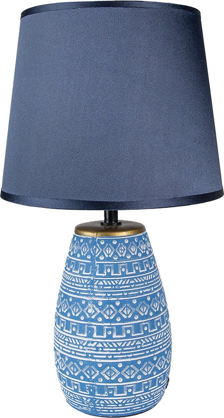 Clayre & Eef Lampe de table Ø 20x35 cm Bleu Blanc Céramique Rond Lampe de bureau