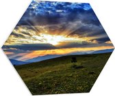 PVC Schuimplaat Hexagon - Zonnestralen tussen de Wolken boven Landschap - 70x60.9 cm Foto op Hexagon (Met Ophangsysteem)