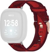 By Qubix geschikt voor Fitbit Versa 3 - Fitbit Versa 4 - Fitbit Sense 1 - Fitbit Sense 2 Canvas nylon bandje - Rood Smartwatchbandje bandje Armband Polsband Strap Band Watchband