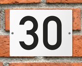 Huisnummerbord wit - Nummer 30 - standaard - 16 x 12 cm - schroeven - naambord - nummerbord - voordeur