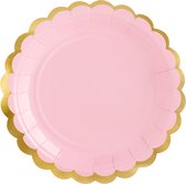 Assiettes à Gâteaux en Papier - Rose avec bord métallique doré (6 pièces) - Party deco