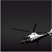 WallClassics - Poster Glanzend – Vliegende Helikopter in Zwart Wit - 50x50 cm Foto op Posterpapier met Glanzende Afwerking