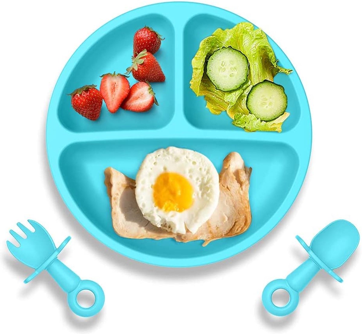 Assiette Bébé Silicone Antidérapante 3 Compartiments Avec Ventouse - Idéale Pour Auto-Alimentation