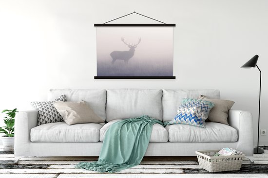 Affiche école Cerf dans la brume lattes plates noir 120x80 cm - Tirage photo sur affiche textielposter (décoration murale salon / chambre)